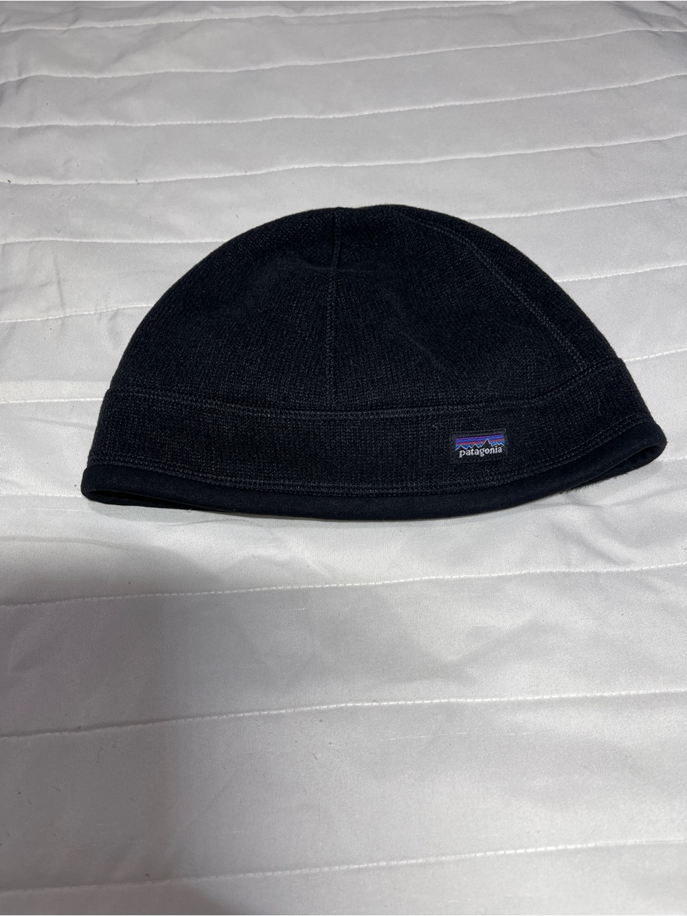 Patagonia Black Fleece Beanie Hat with Logo Tab